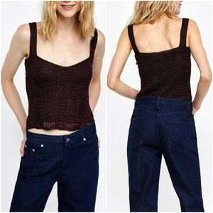 Zara crochet knit top in dark purple/plum with lining